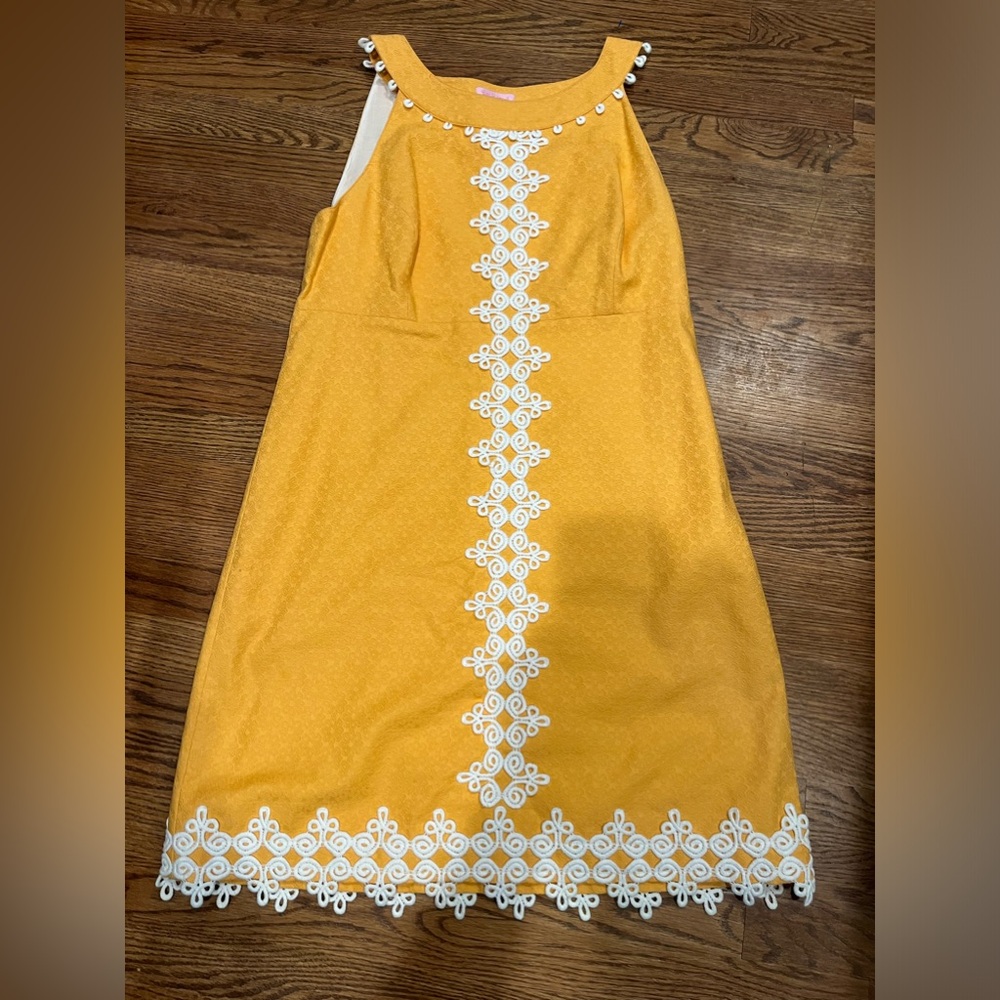 - Lilly Pulitzer, Marigold Yellow w/white lace sheath sleeveless dress siz…